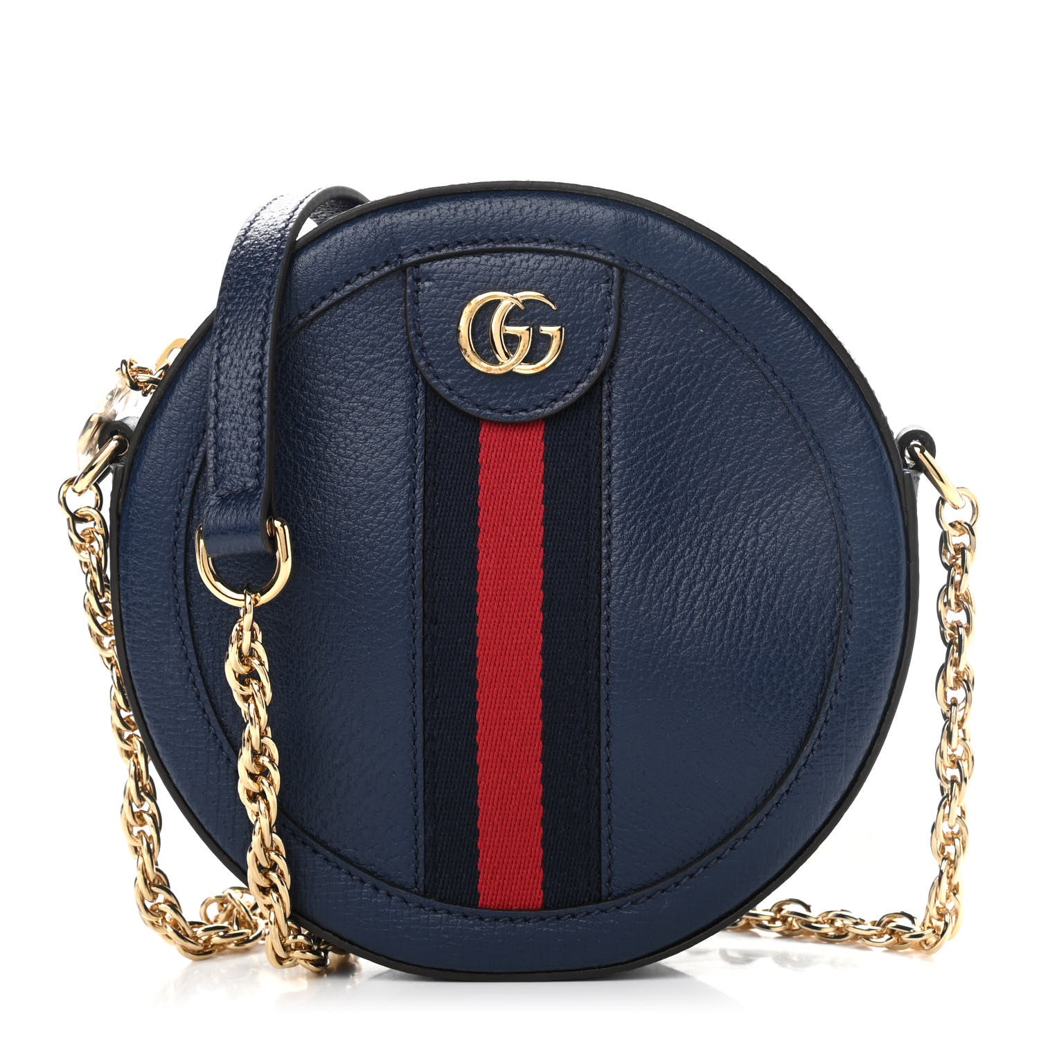 Gucci Soft Textured Calfskin Web Mini Ophidia Round Shoulder Bag Blue Agata 1 of 9
