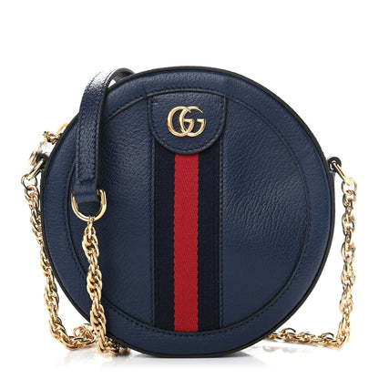 Gucci Soft Textured Calfskin Web Mini Ophidia Round Shoulder Bag Blue Agata 1 of 9