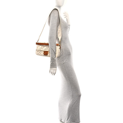 Fendi Canvas Cuoio Agata FF Ajour Embroidered Baguette Grezzo Cuoio 2 of 10