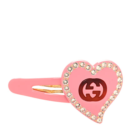 Gucci Resin Crystal Heart Hair Barrette Pink 1 of 4