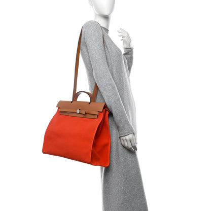 Hermes Vache Hunter Toile Herbag Zip 39 MM Orange Natural 3 of 14
