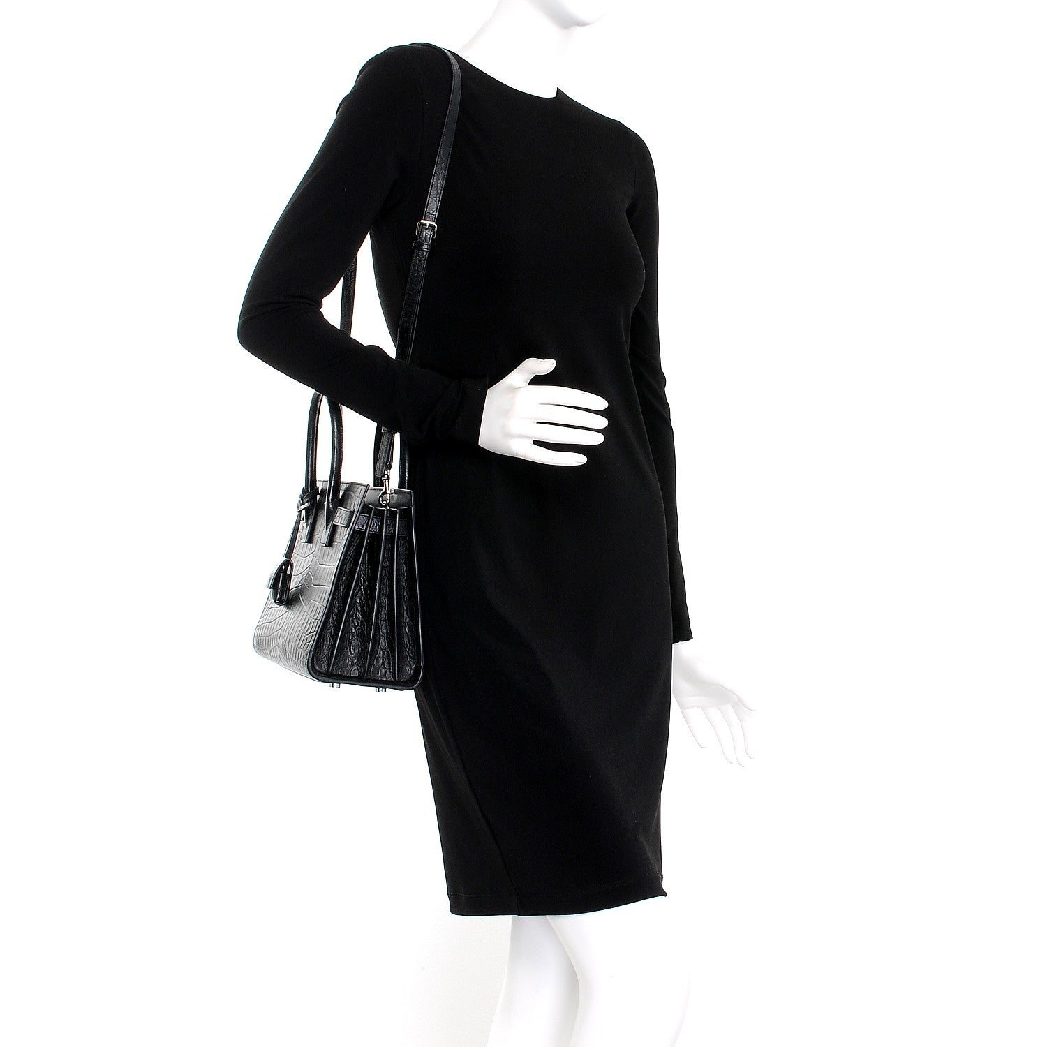 Saint Laurent Calfskin Crocodile Embossed Baby Sac de Jour Black 2 of 7