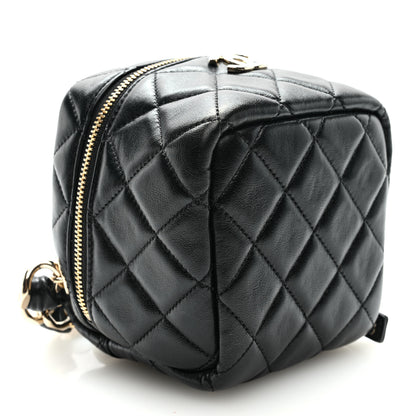Chanel Lambskin Quilted Cube Chain Wristlet Case Black 3 of 9