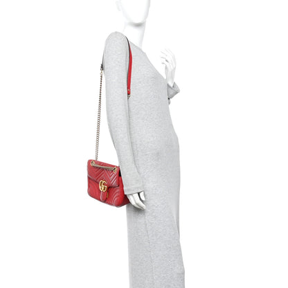 Gucci Calfskin Matelasse Small GG Marmont Shoulder Bag Hibiscus Red 2 of 10