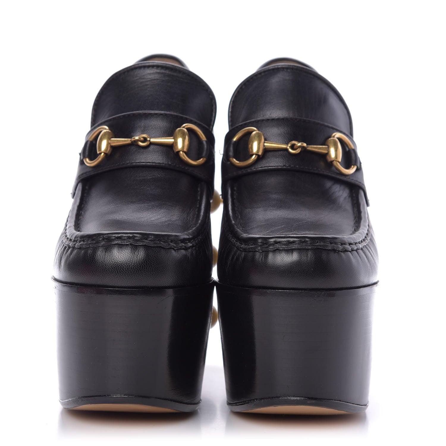 Gucci Malaga Kid Pearl Studded Vegas Platform Loafers 37.5 Black 3 of 10