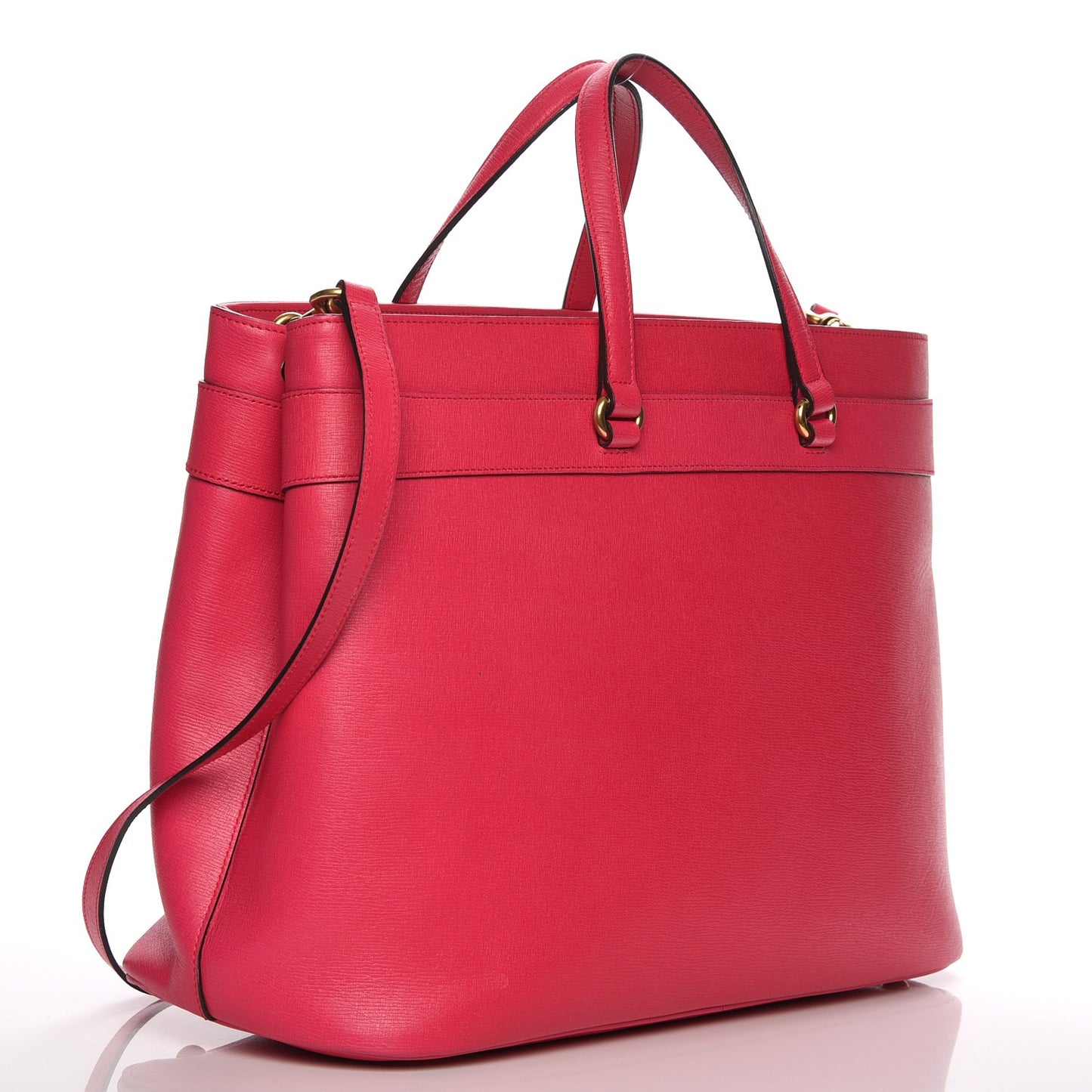 Textured Calfskin Large Bright Bit Top Handle Tote Shocking Pink