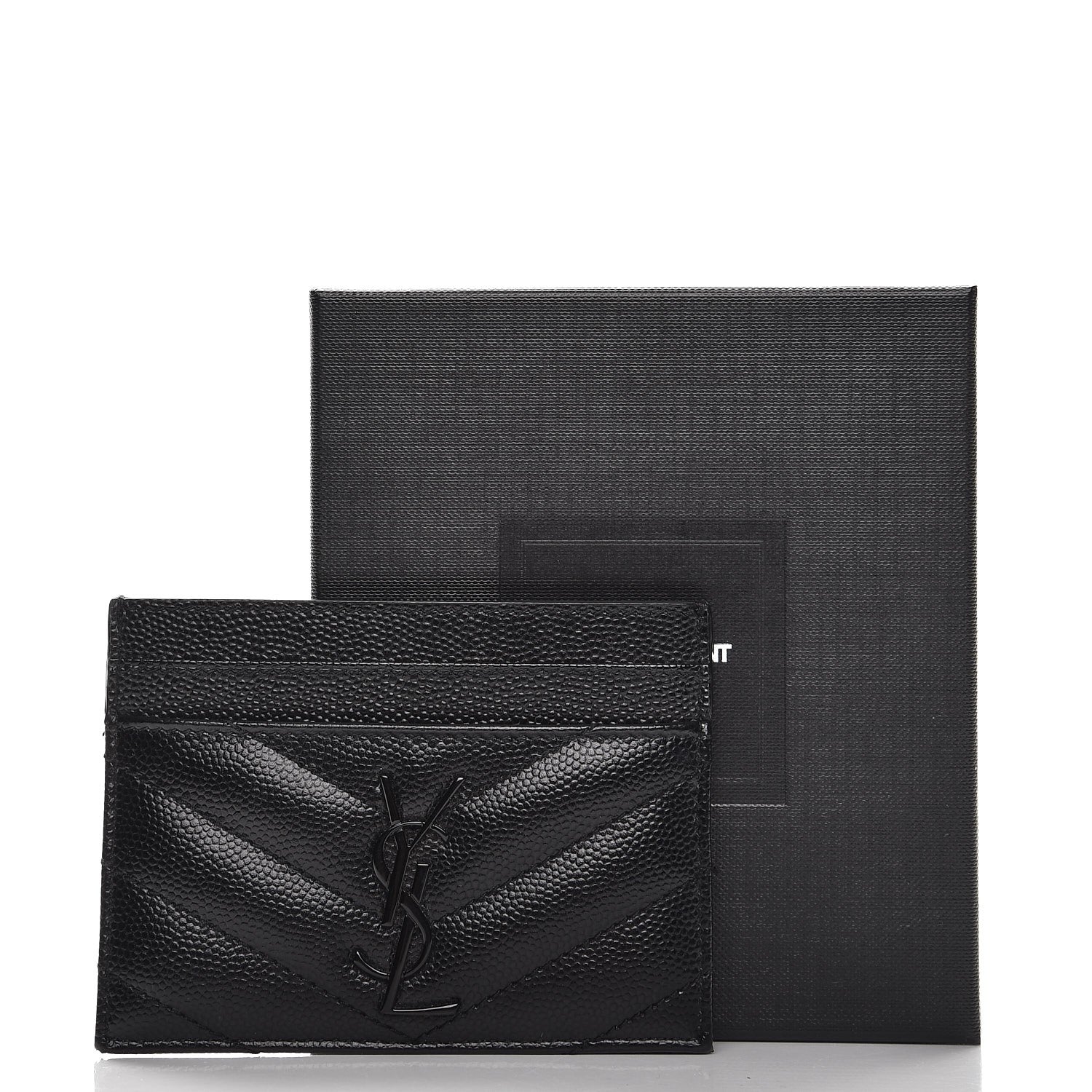 Saint Laurent Grain De Poudre Matelasse Chevron Monogram Credit Card Case Black 8 of 8
