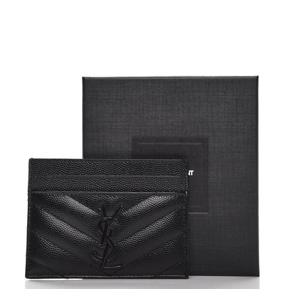 Saint Laurent Grain De Poudre Matelasse Chevron Monogram Credit Card Case Black 8 of 8