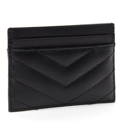 Saint Laurent Grain De Poudre Matelasse Chevron Monogram Credit Card Case Black 3 of 10