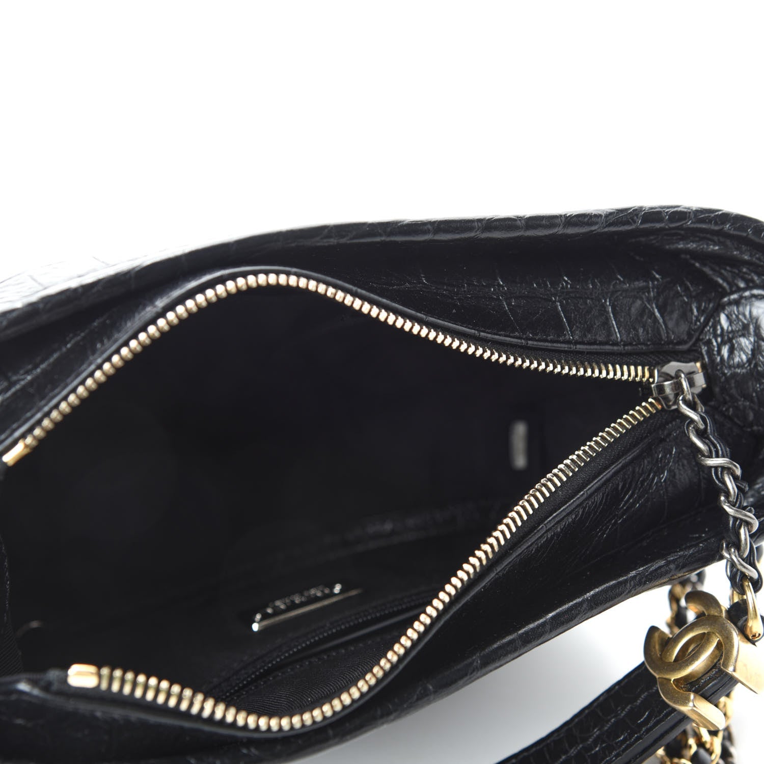 Chanel Calfskin Crocodile Embossed Small Gabrielle Cocodile Hobo Black 6 of 12