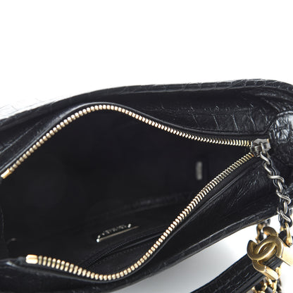 Chanel Calfskin Crocodile Embossed Small Gabrielle Cocodile Hobo Black 6 of 12