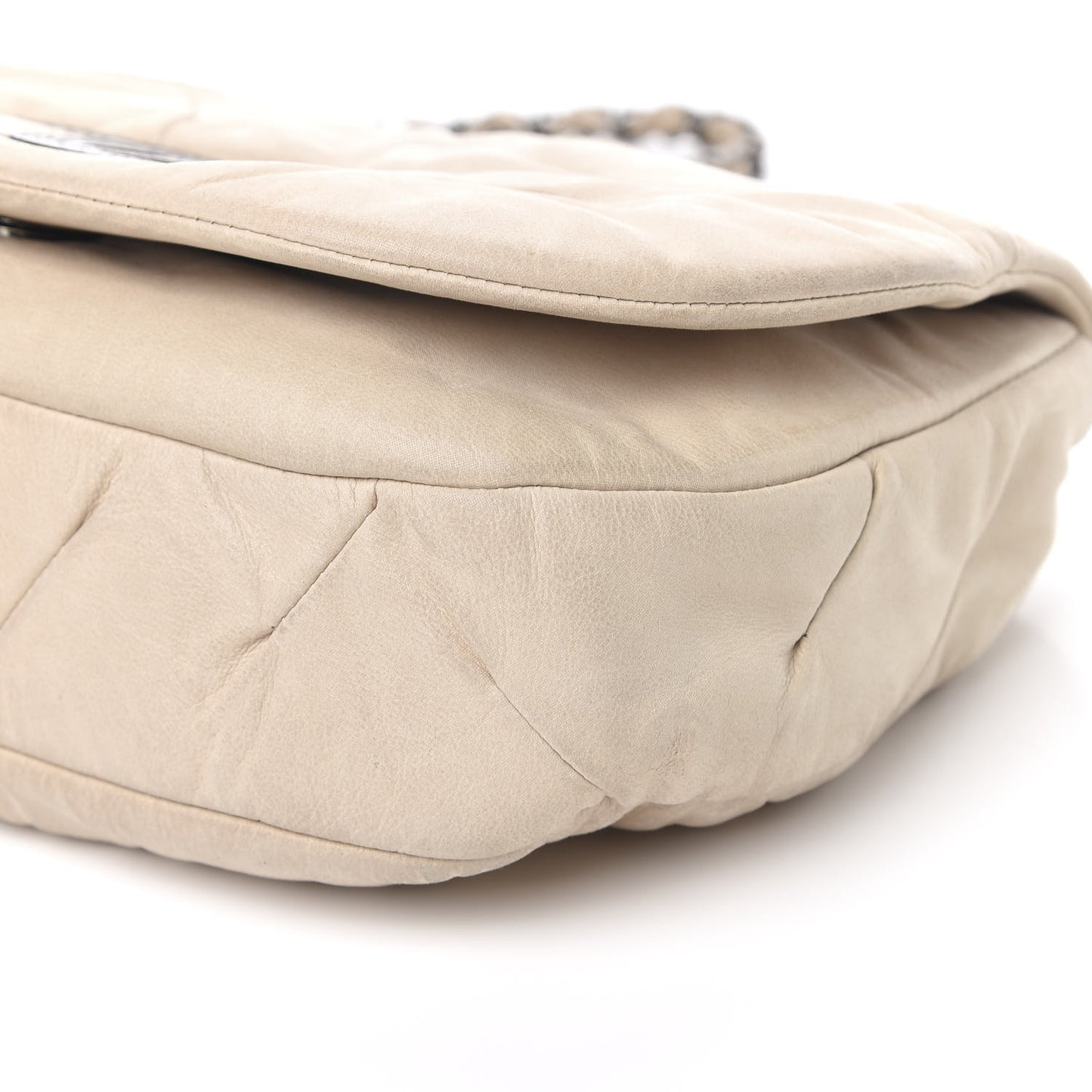 Iridescent Calfskin Glint Flap Beige