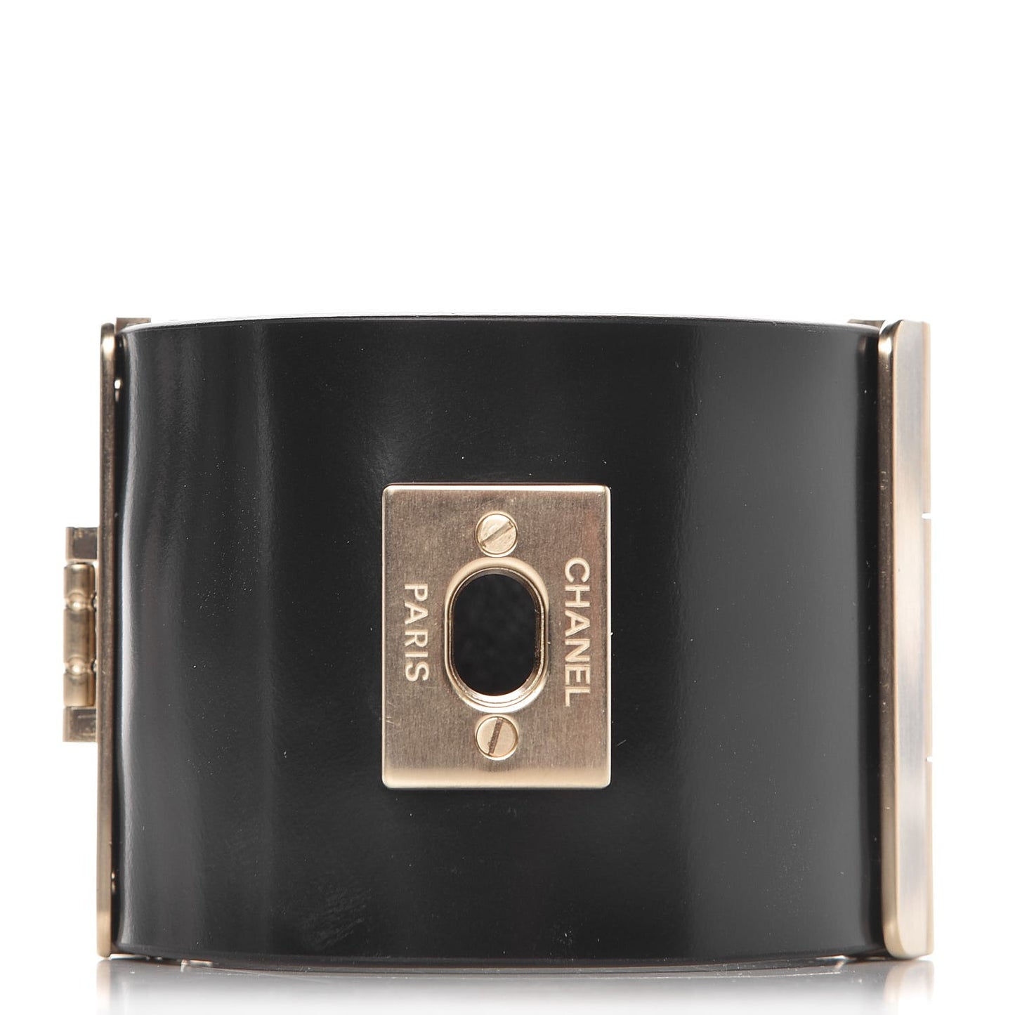 Glazed Calfskin CC Wide Cuff Black