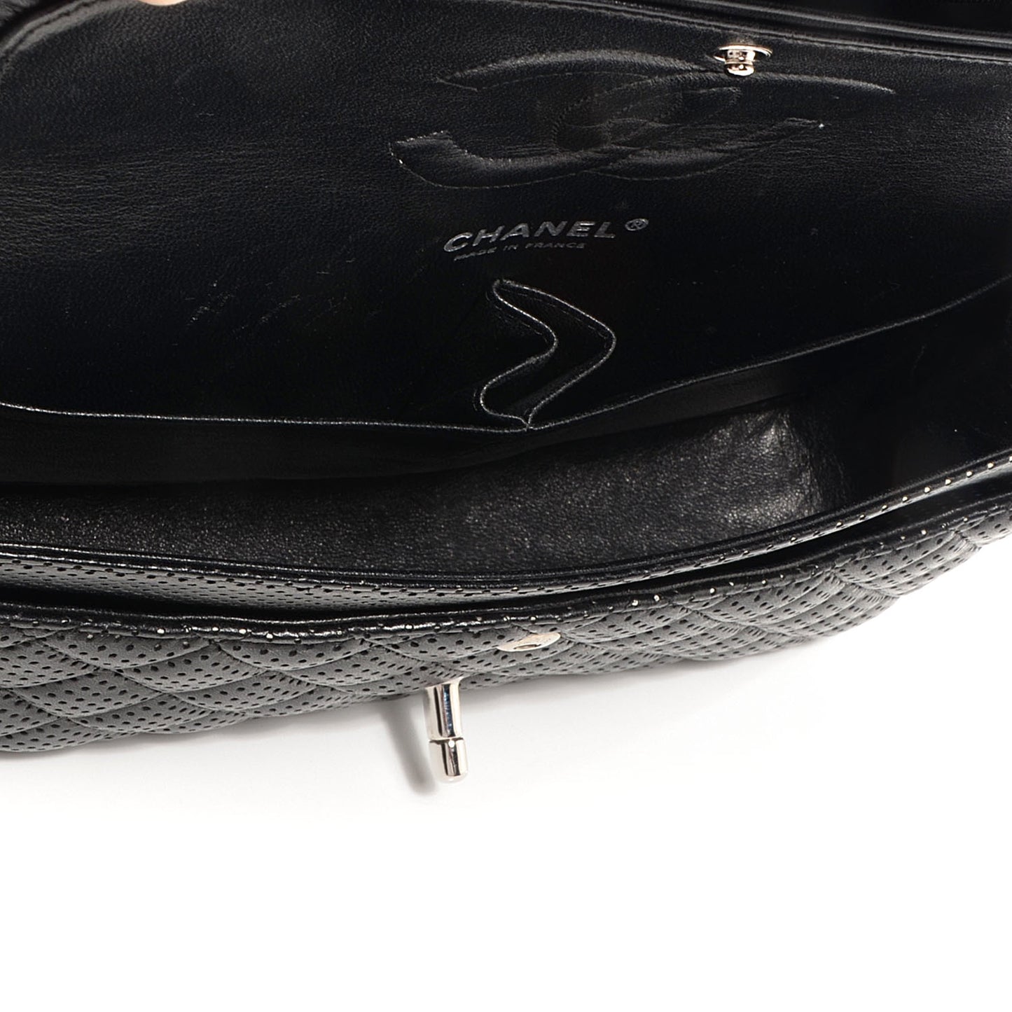 Lambskin Perforated Medium Double Flap Black