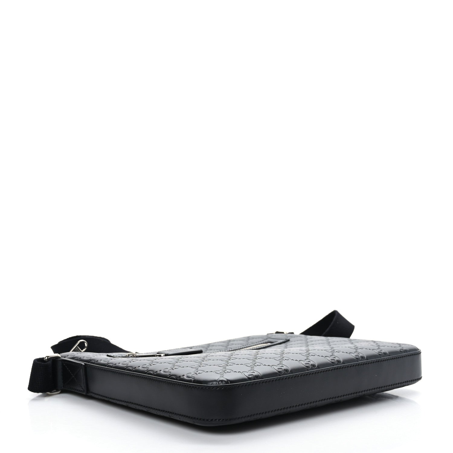 Gucci Guccissima Signature Medium Flat Messenger Bag Black 4 of 9