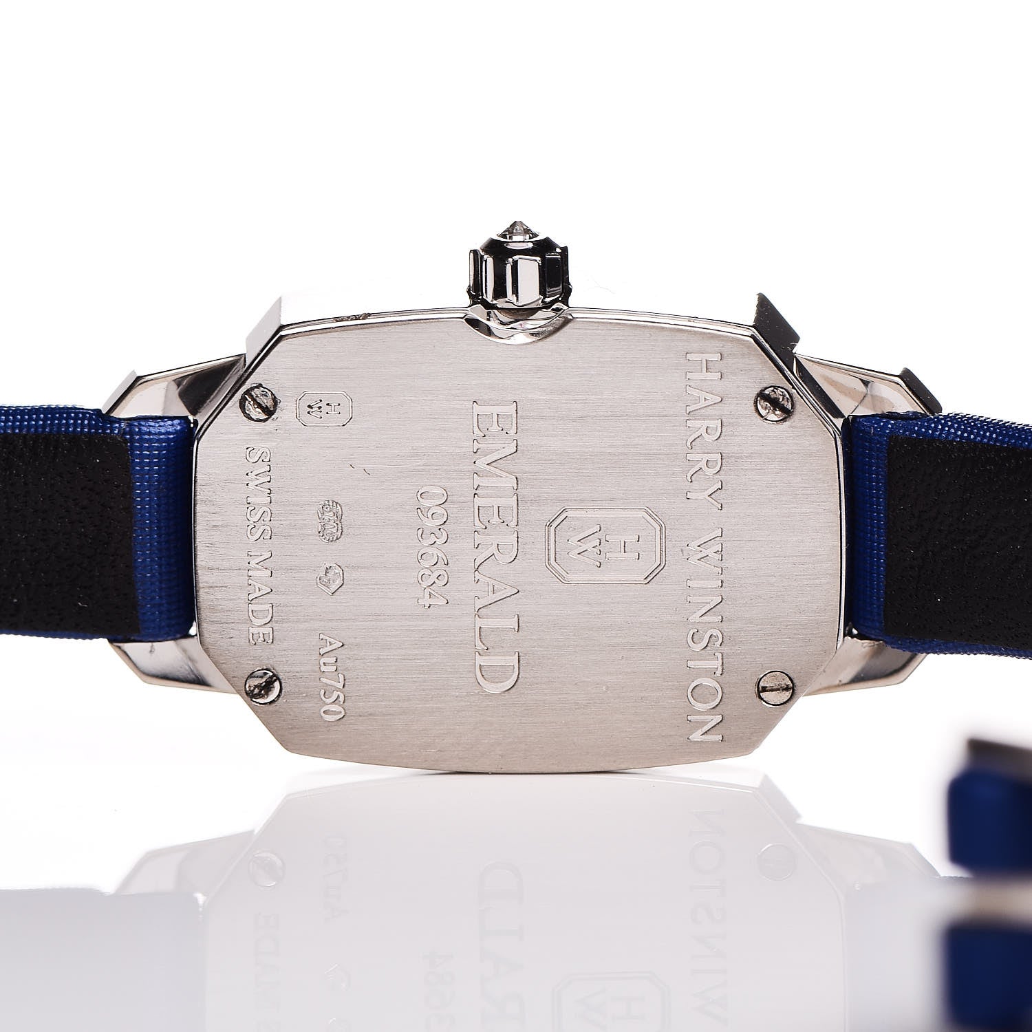 Harry Winston 18K White Gold Satin Diamond Bezel 17mm Emerald Quartz Watch Blue 5 of 10