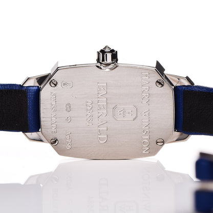 Harry Winston 18K White Gold Satin Diamond Bezel 17mm Emerald Quartz Watch Blue 5 of 10