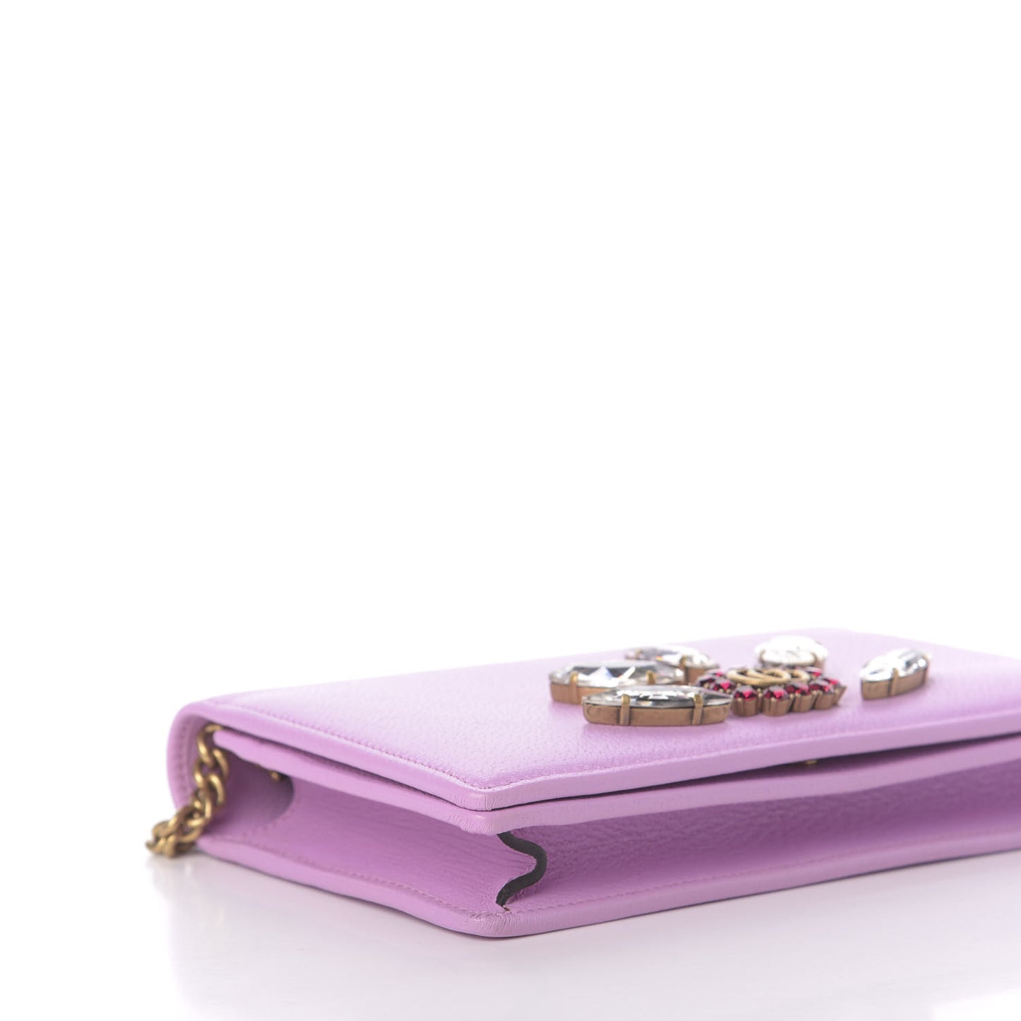 Calfskin Marquise Crystals Mini GG Chain Wallet Malva