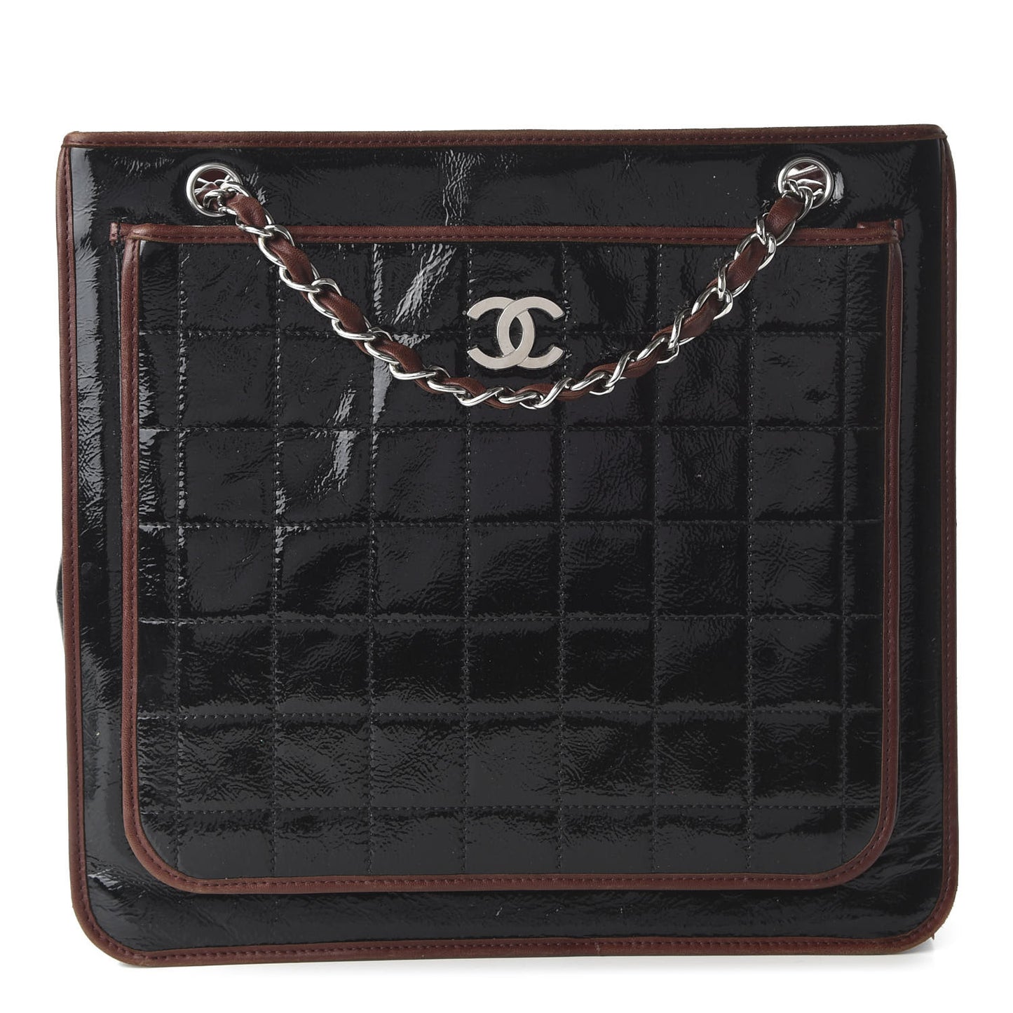Patent Chocolate Bar Quilted Tote Black