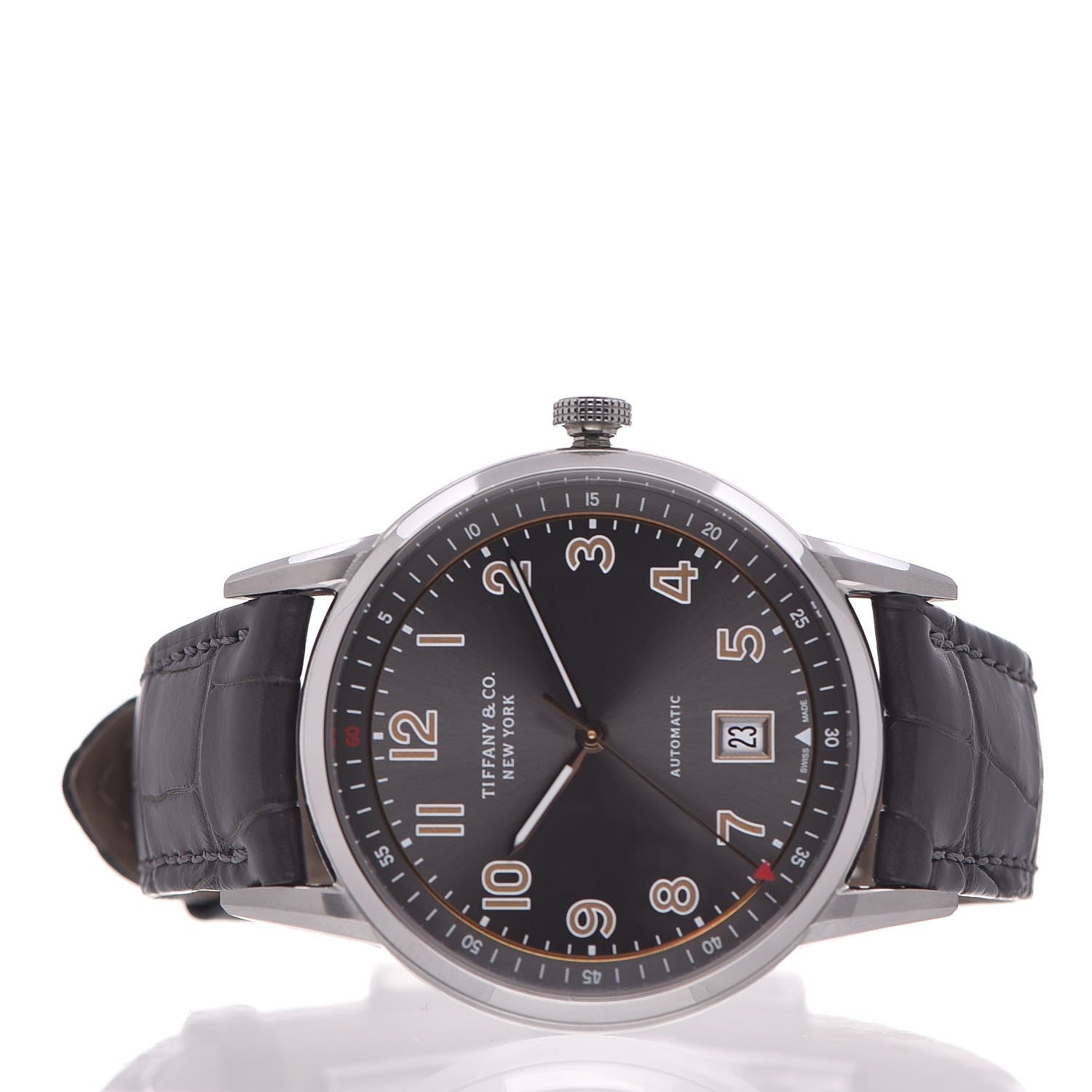 Tiffany Stainless Steel Alligator 40mm CT60 3-Hand Automatic Watch Grey 3 of 12