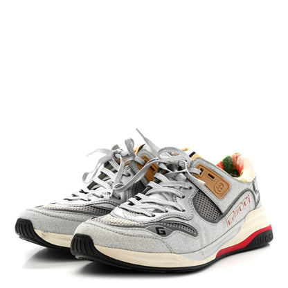 Gucci Metallic Calfskin Glitter Mesh Womens Ultrapace Sneakers 40 Silver Light Grey Mystic White 4 of 8