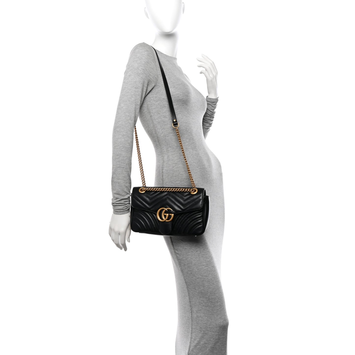 Calfskin Matelasse Small GG Marmont Shoulder Bag Black
