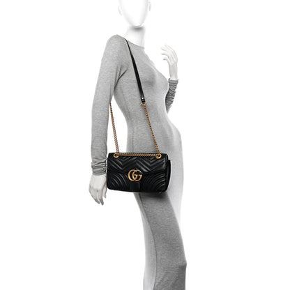 Gucci Calfskin Matelasse Small GG Marmont Shoulder Bag Black 3 of 10
