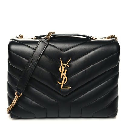 Saint Laurent Calfskin Y Quilted Monogram Small Loulou Chain Satchel Black 1 of 12