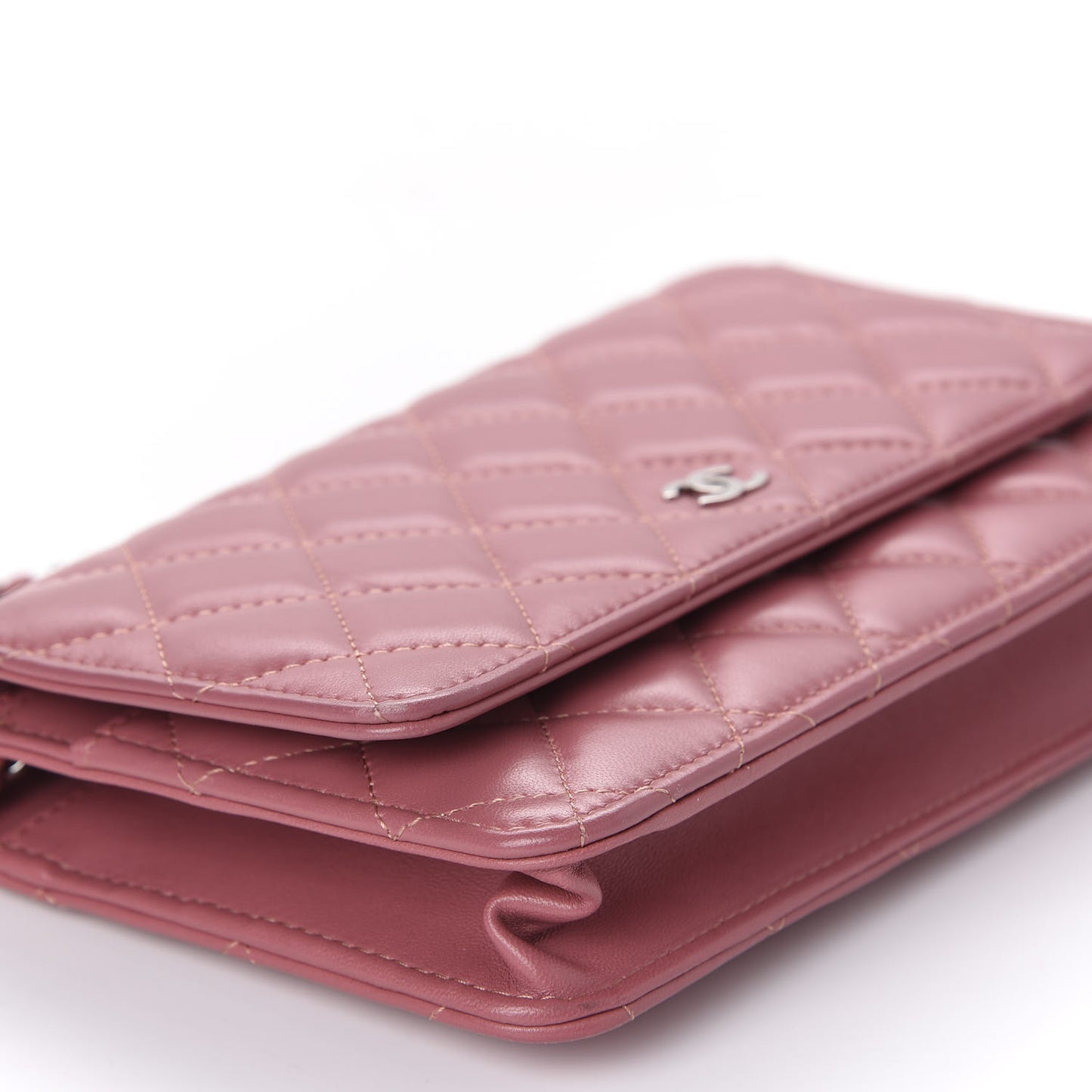 Lambskin Quilted Wallet On Chain WOC Dark Pink
