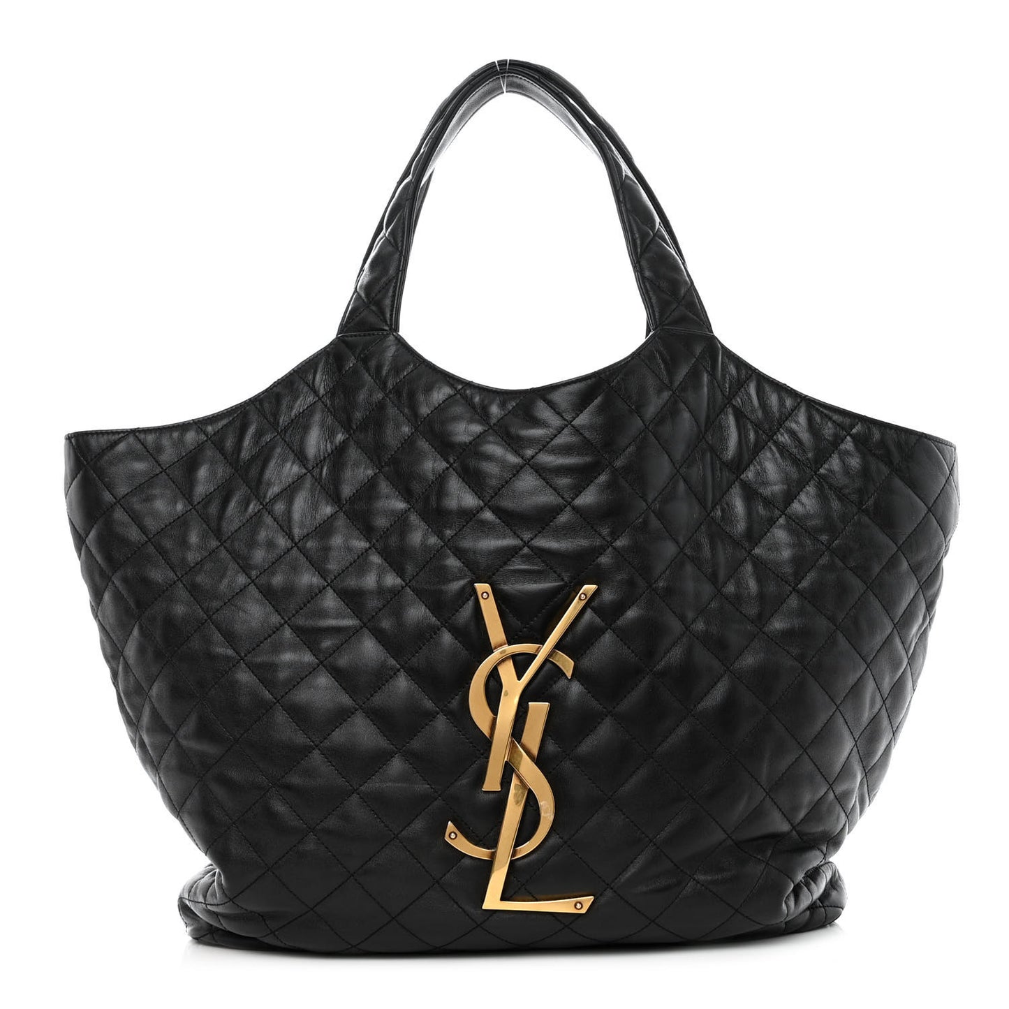 SAINT LAURENT Lambskin Quilted Maxi Icare Shopping Tote Black