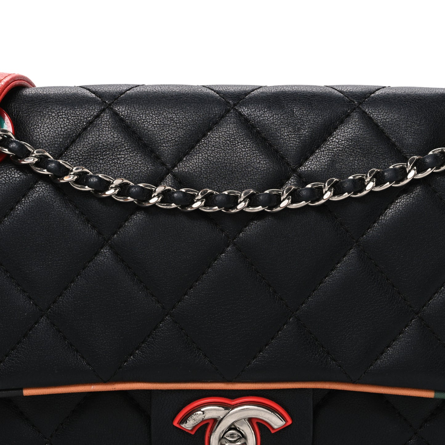 Lambskin Plexiglass Quilted Small Cuba Color Flap Black Multicolor