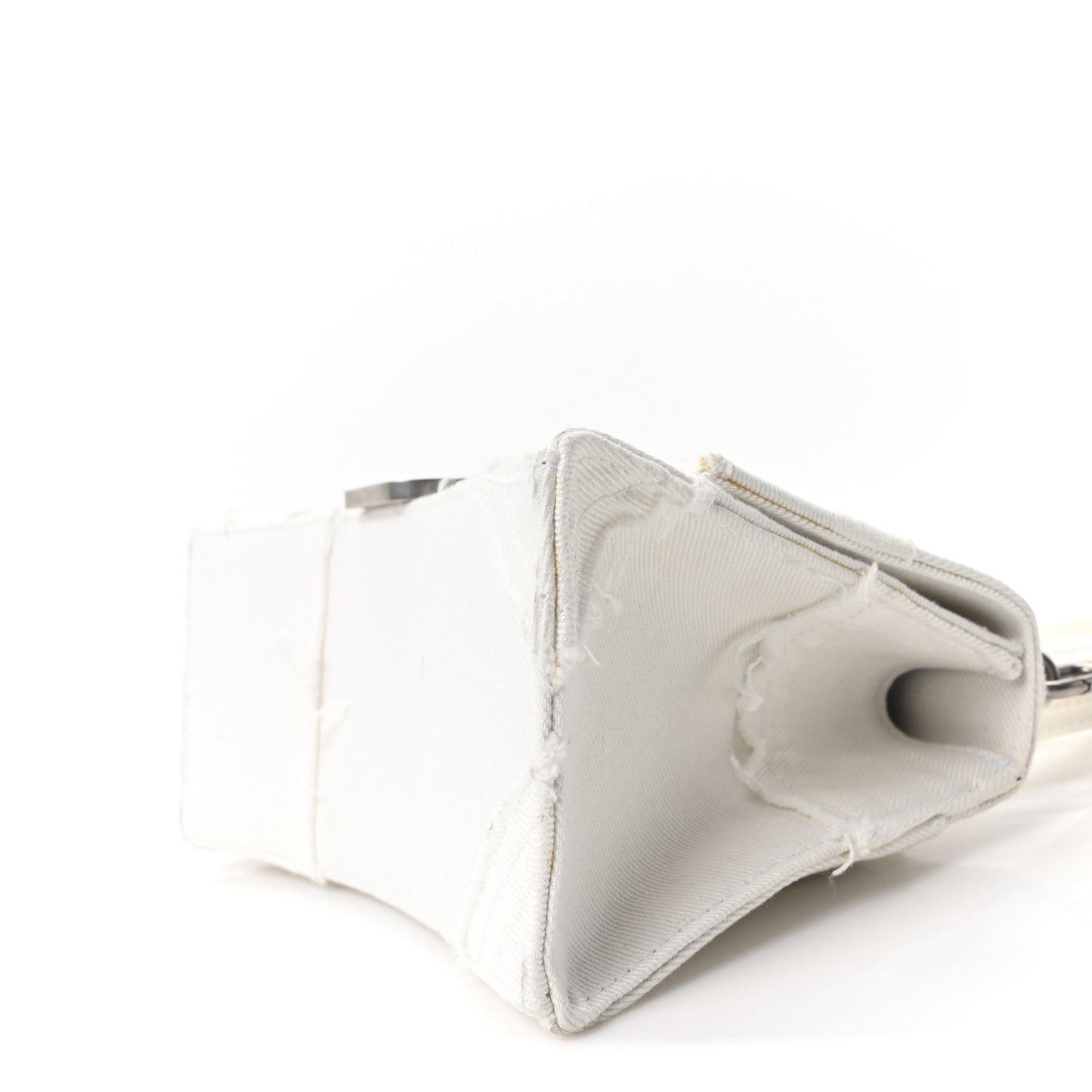 Denim Patchwork Small Hourglass Top Handle Bag Optic White