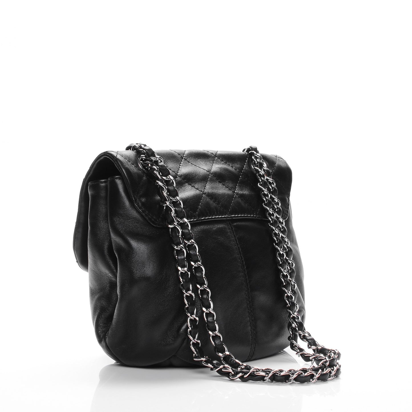 Shiny Lambskin Quilted Mini Trianon Messenger Flap Black