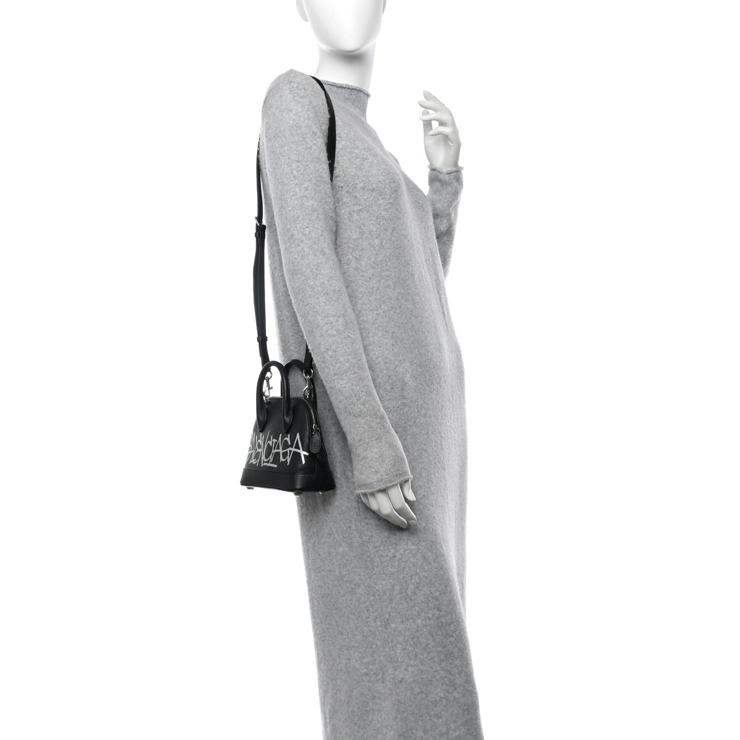 Grained Calfskin Graffiti Print Logo XXS Ville Top Handle Bag Black Silver