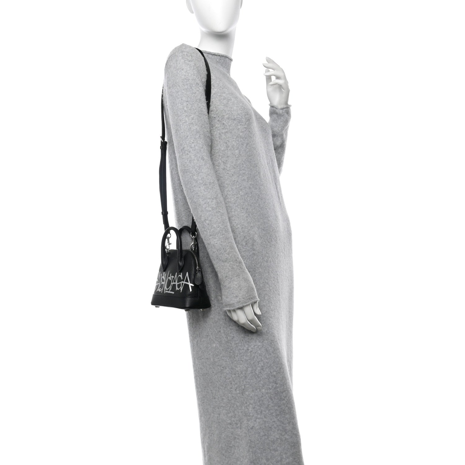 Balenciaga Grained Calfskin Graffiti Print Logo XXS Ville Top Handle Bag Black Silver 2 of 11