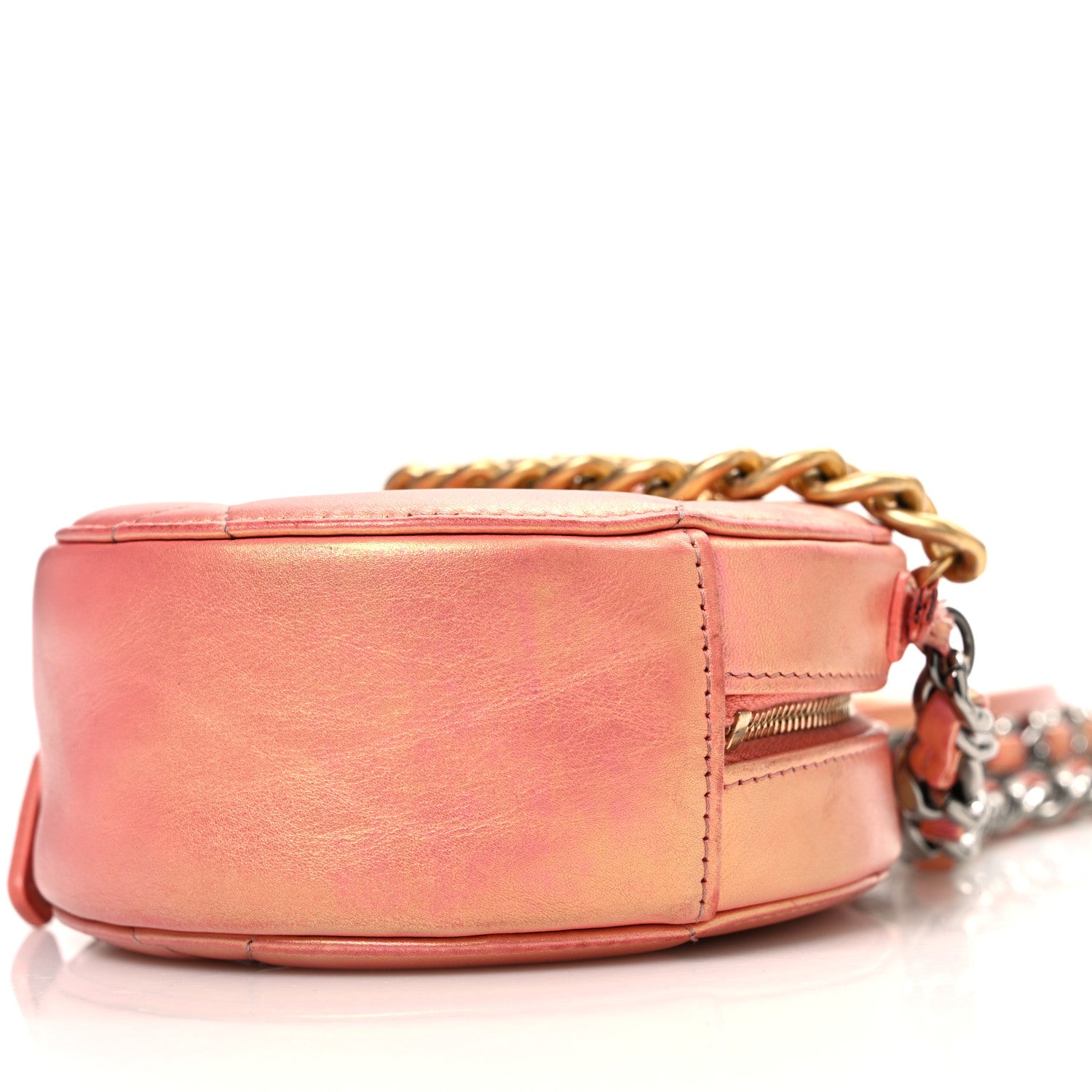 Chanel Iridescent Calfskin Quilted Chanel 19 Round Clutch With Chain Pink 10 of 11