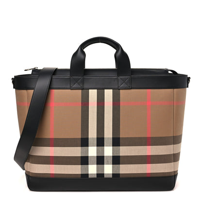 Burberry IP Check Nylon Calfskin Ormond Tote Bag Taupe Brown 1 of 8