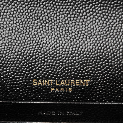 Saint Laurent Grain De Poudre Matelasse Chevron Monogram Envelope Chain Wallet Black 6 of 8