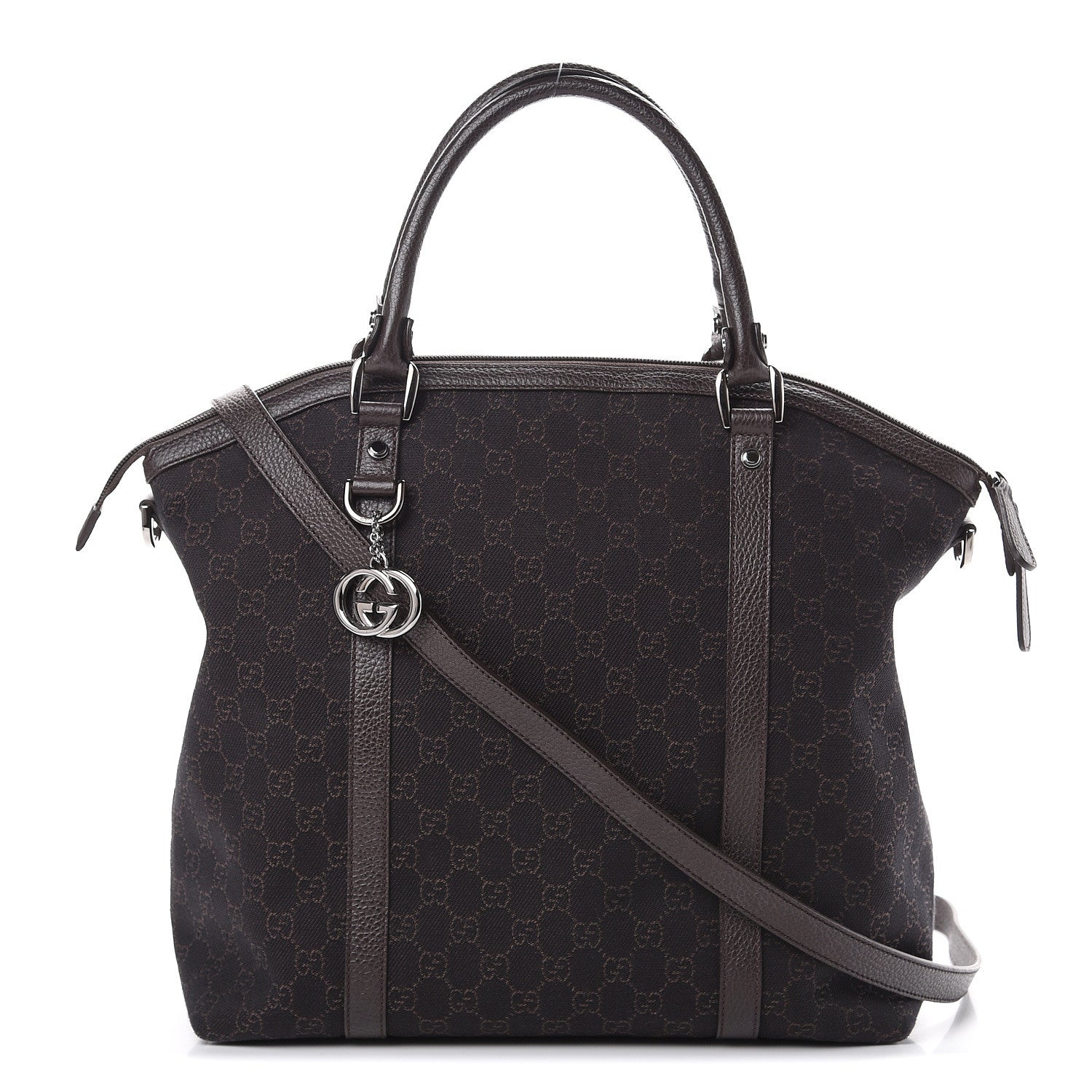 Gucci Monogram Large GG Charm Dome Satchel Dark Brown 1 of 9