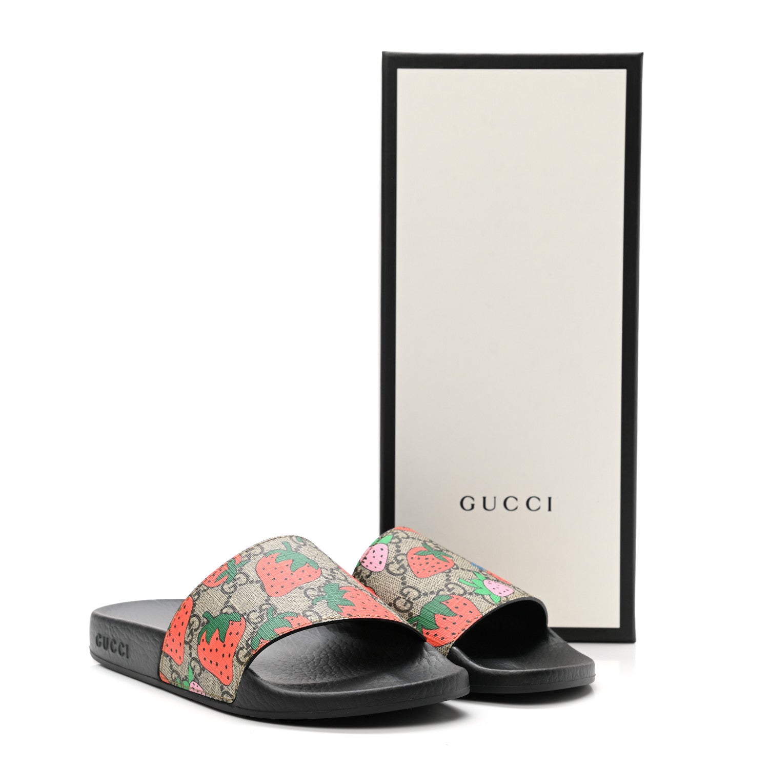 Gucci GG Supreme Monogram Strawberry Slide Sandals 37 Beige Multicolor 8 of 8