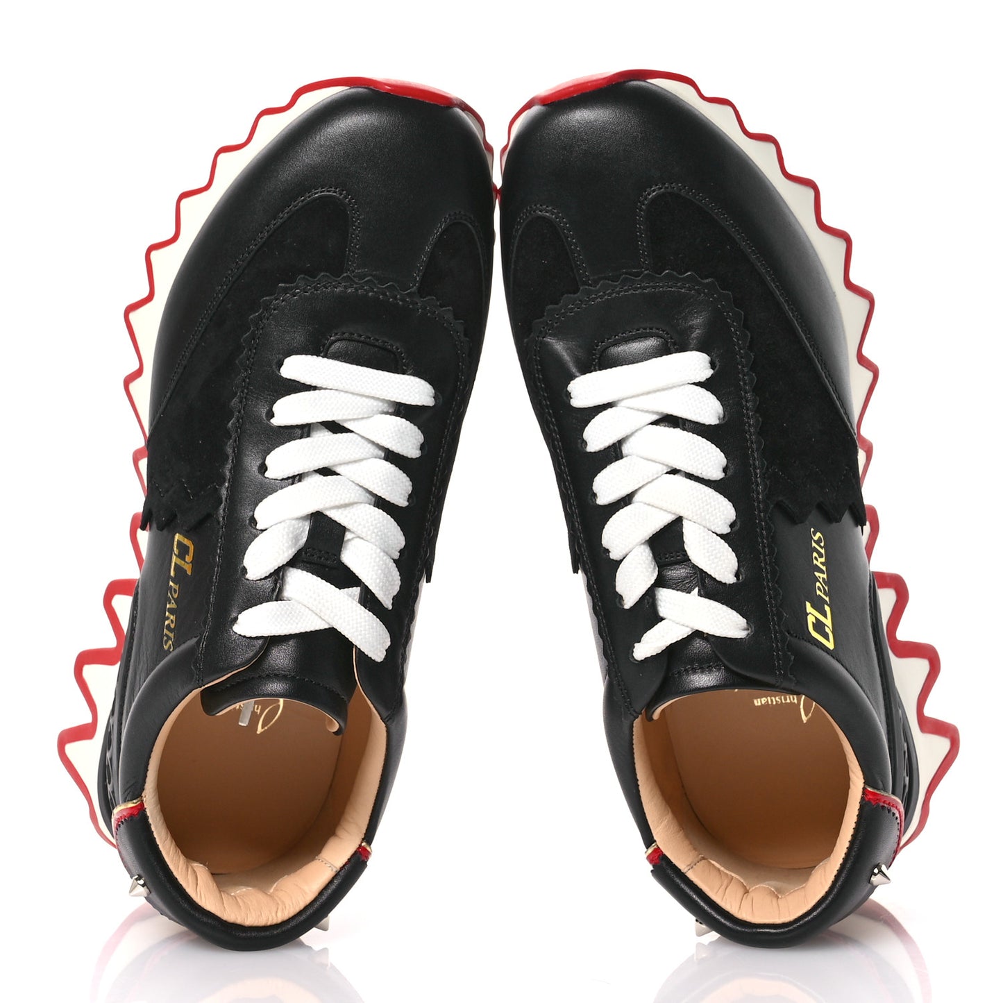 Calfskin Suede Patent Womens Loubishark Sneakers 36.5 Black Loubi