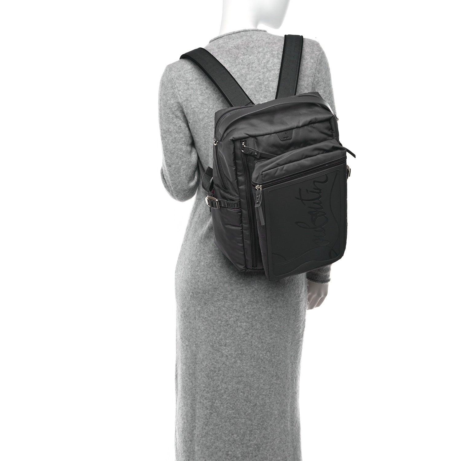 Christian Louboutin Calfskin Rubber Nylon Loubideal Backpack Smoky 2 of 10