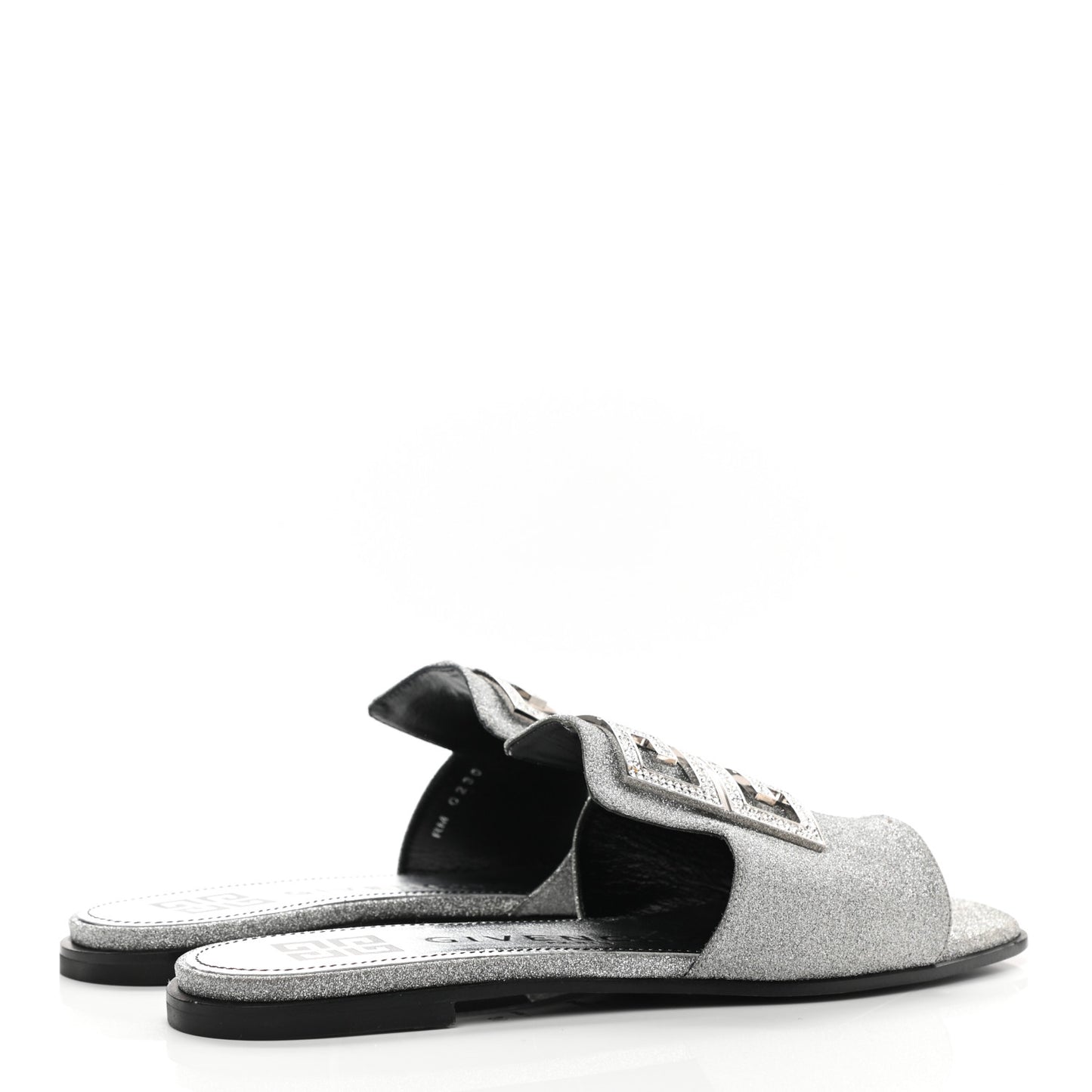 Glitter Embellished Calfskin 4G Flat Sandals 36.5 Silver