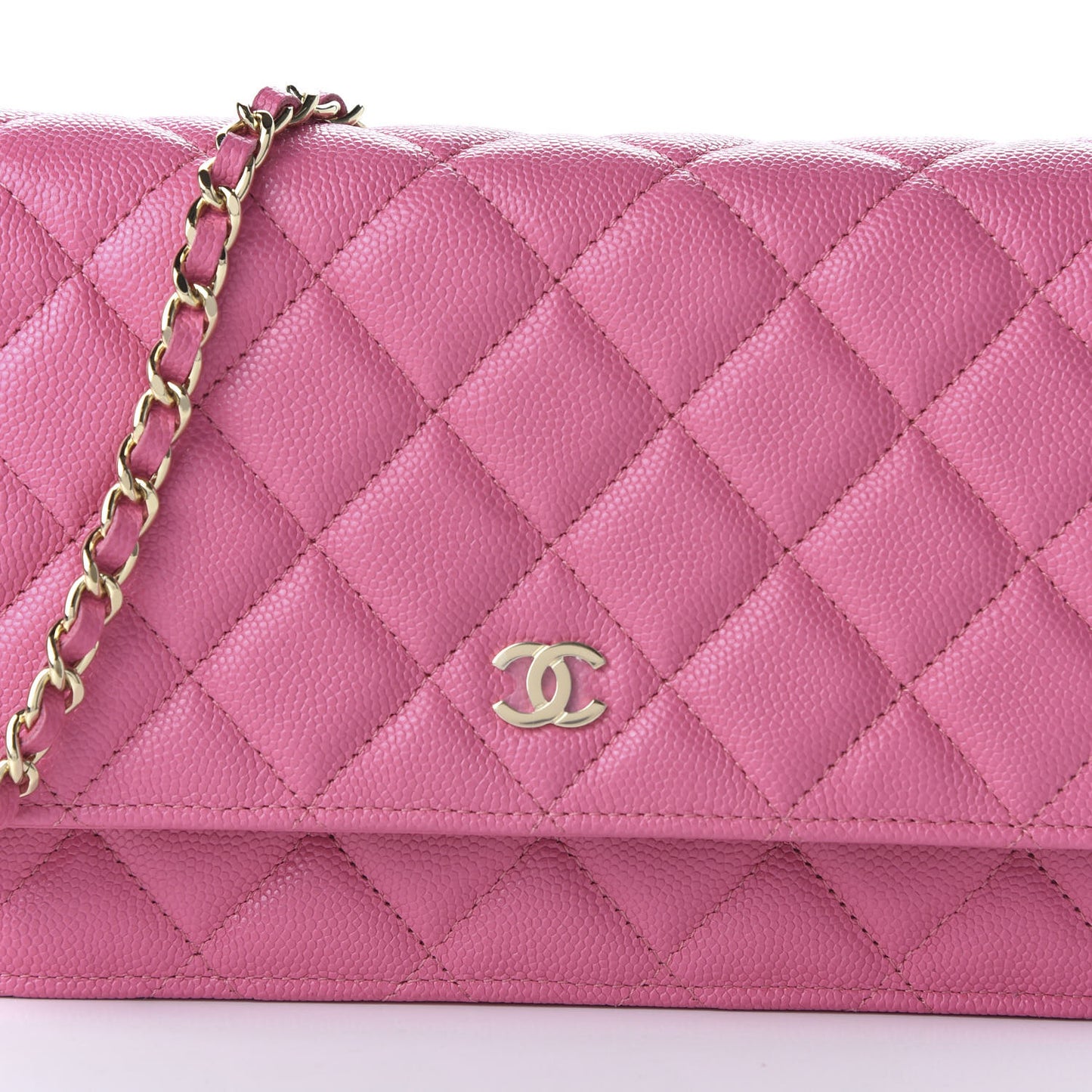 Caviar Quilted Wallet on Chain WOC Pink