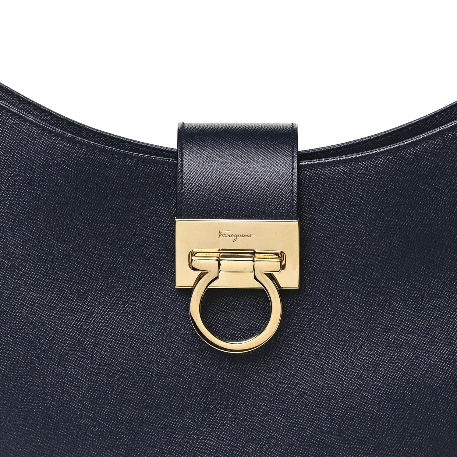 Salvatore Ferragamo Hammered Calfskin Trifolio Shoulder Bag Navy 7 of 9