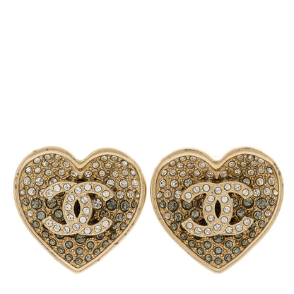 Chanel Crystal Metal CC Heart Earrings Gold 1 of 5