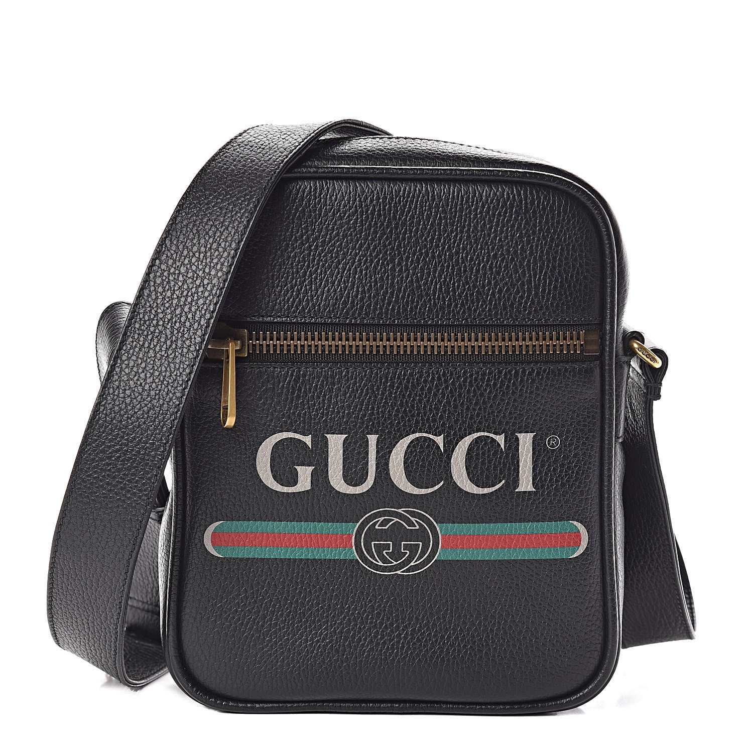 Gucci Grained Calfskin Logo Messenger Bag Black 1 of 9