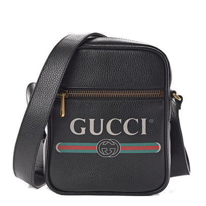 Gucci Grained Calfskin Logo Messenger Bag Black 1 of 9