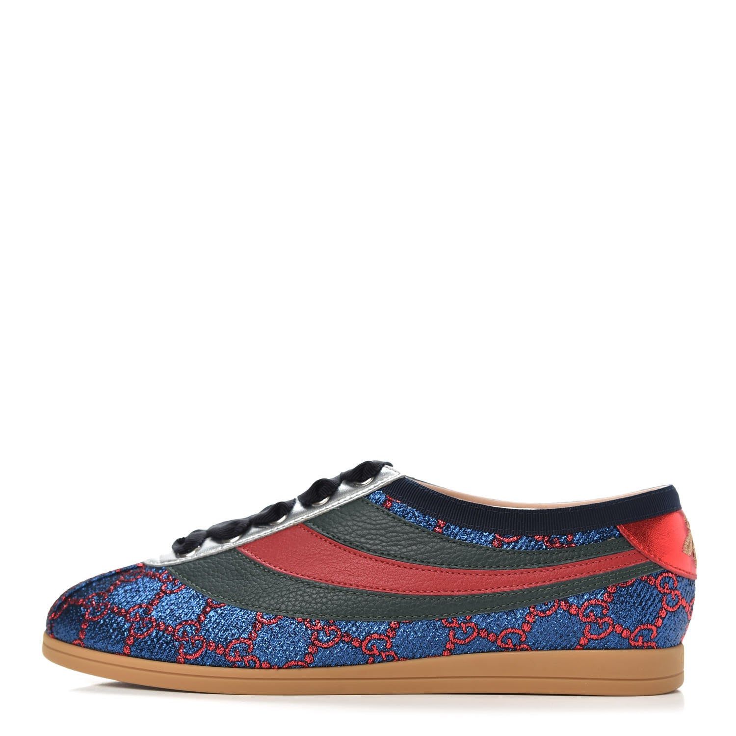 Gucci Lurex Calfskin Web GG Monogram Womens Falacer Sneakers 37.5 Iridescent Blue Iridescent Red Silver 1 of 10