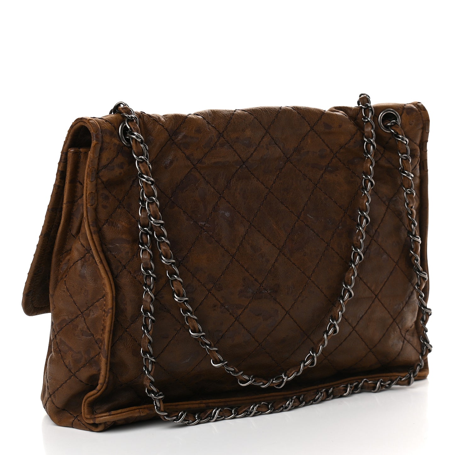 Aged Crumpled Calfskin Vintage Flap Brown